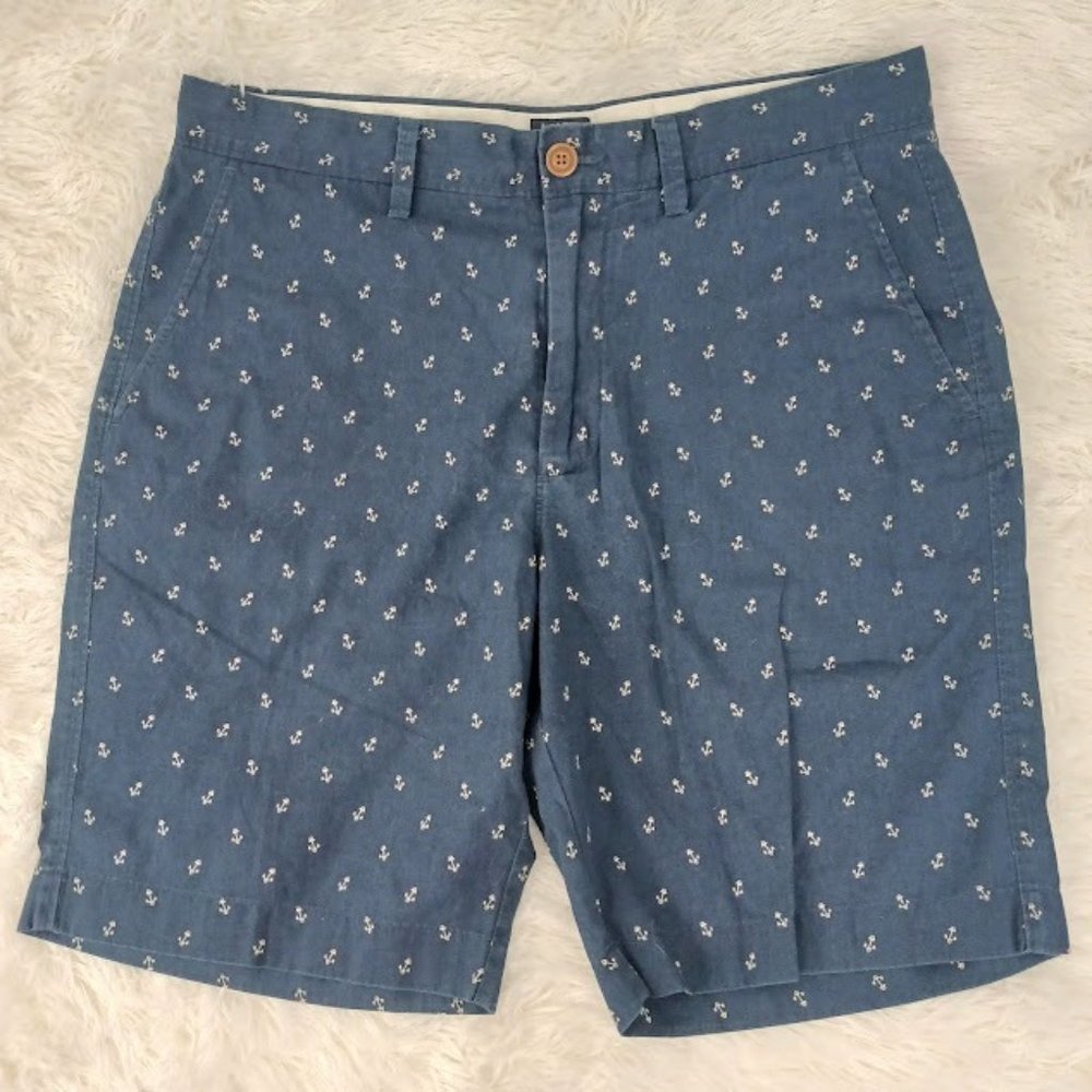 J. CREW Men's Gramercy Anchor Print Chambray Shorts Size 32w Blue Chino
